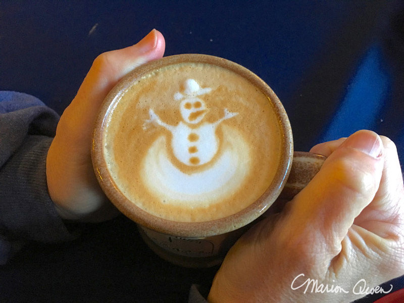 coffee, barista, design, foam, snowman