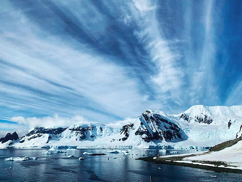 Antarctica mountains and icebergs